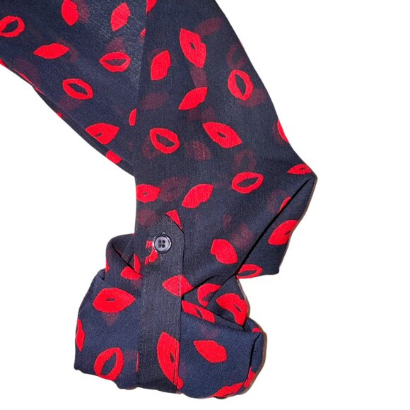 THE LIMITED | Red Lip Print Sheer Button-Down Blouse - Picture 5 of 5